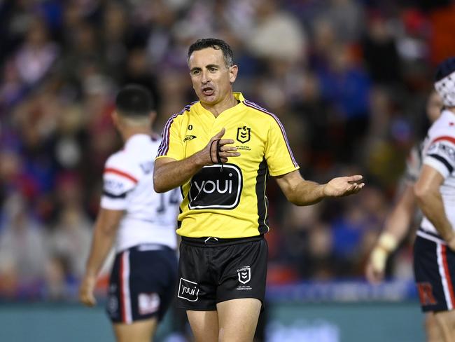 The NRL is investigating after a ‘vape’ was allegedly hurled towards referee Gerard Sutton after Thursday's game between Newcastle and the Sydney Roosters. Picture: NRL Images