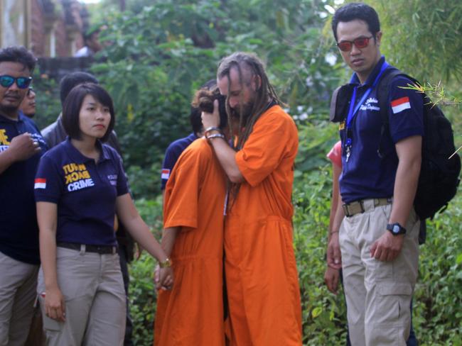 Sara Connor and David Taylor in Jimbaran during the police re-enactment of events. Picture: Zul Edoardo.