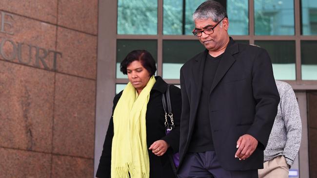 Maha Singaraveluand and Roger Singaravelu leaving Melbourne Magistrates’ Court today. Picture: AAP Image/James Ross