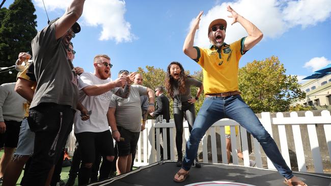 Punters play 2 Up on Anzac Day 2021 at The Glenmore Hotel at The Rocks in Sydney. Picture: Richard Dobson