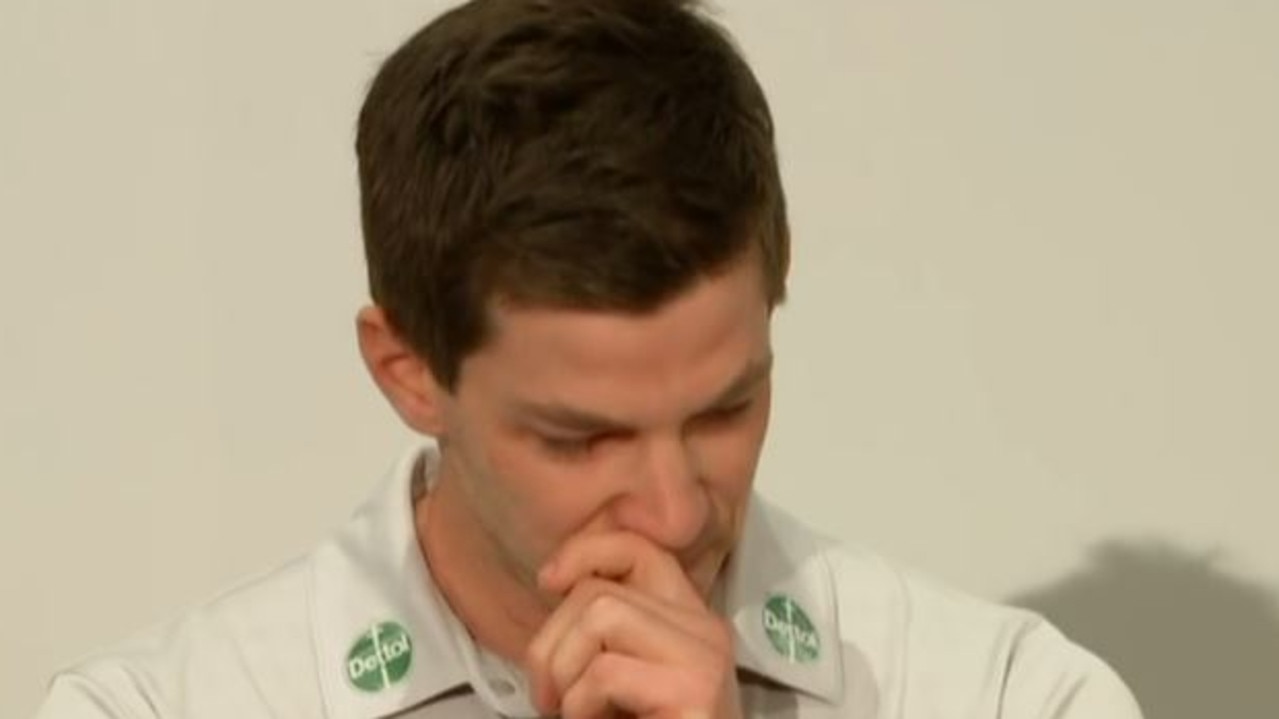 Tim Paine broke down during the live-streamed media conference.