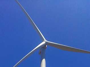 STANDING TALL: The first wind turbine to be erected as part of the Coopers Gap Wind Farm project. Picture: Contributed