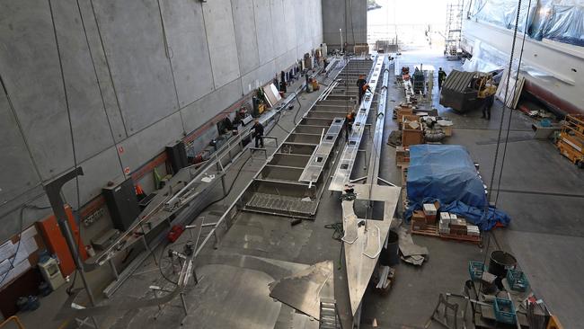 The beginning of construction of a new car and passenger ferry for Bruny Island being built for Sealink by Richardson Devine Marine. Picture: LUKE BOWDEN