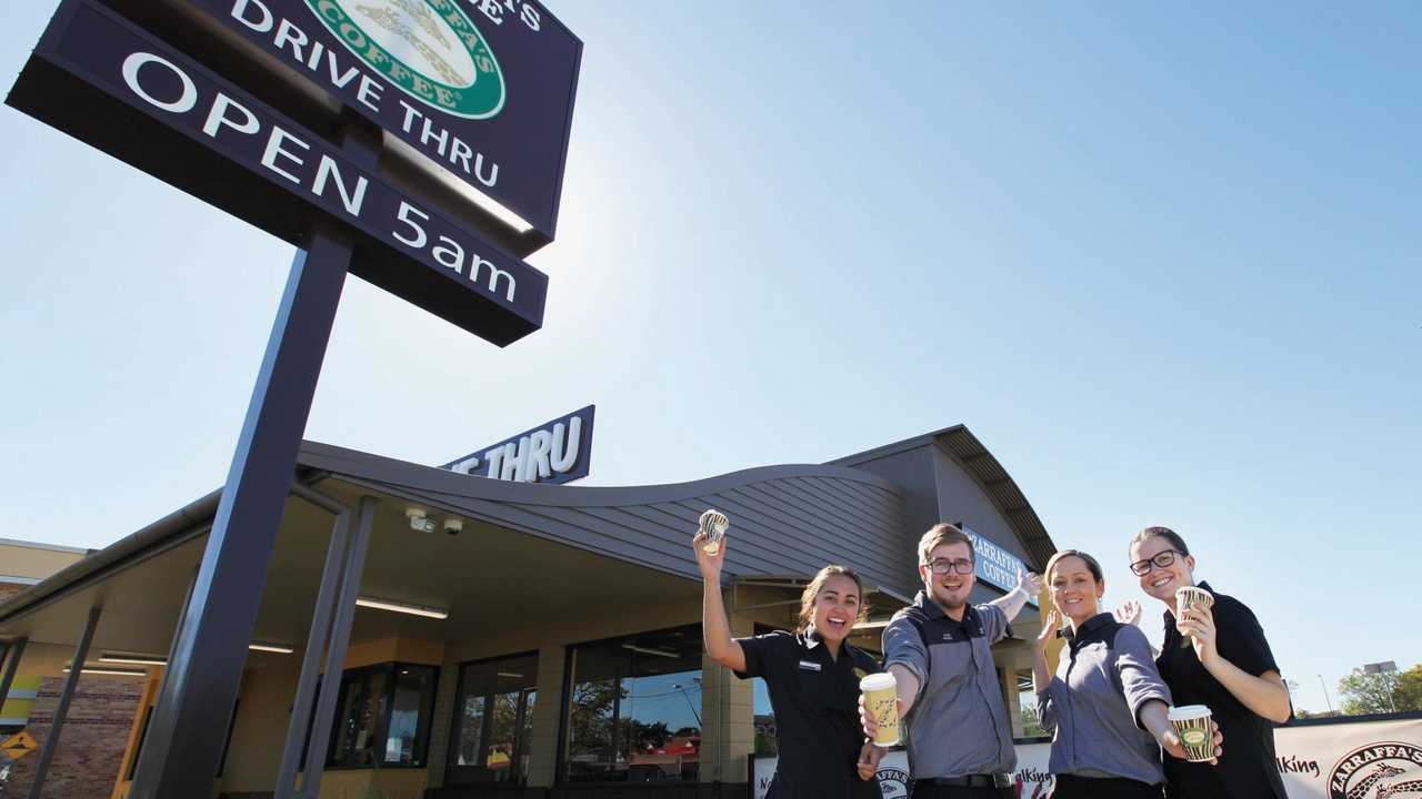 DRIVE-THRU COFFEE: Zarraffa's Coffee South Tweed team members at the new Tweed City store. Picture: Contributed