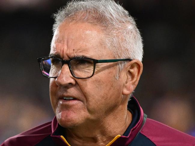 MELBOURNE, AUSTRALIA - APRIL 26: Chris Fagan the coach of ther Lions talks to the media during the round seven AFL match between St Kilda Saints and Brisbane Lions at Marvel Stadium, on April 26, 2025, in Melbourne, Australia. (Photo by Quinn Rooney/Getty Images)