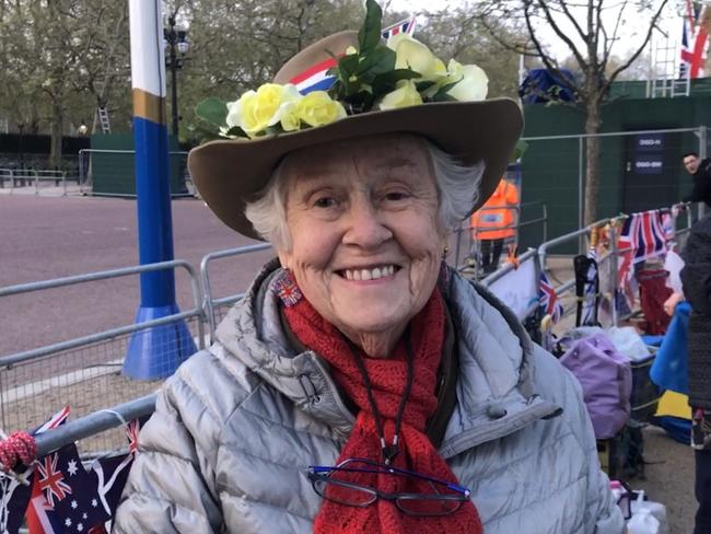 Aussie royal super fan Margaret Tinsley has been camping out along The Mall this week — her seventh camp-out for a major royal event.