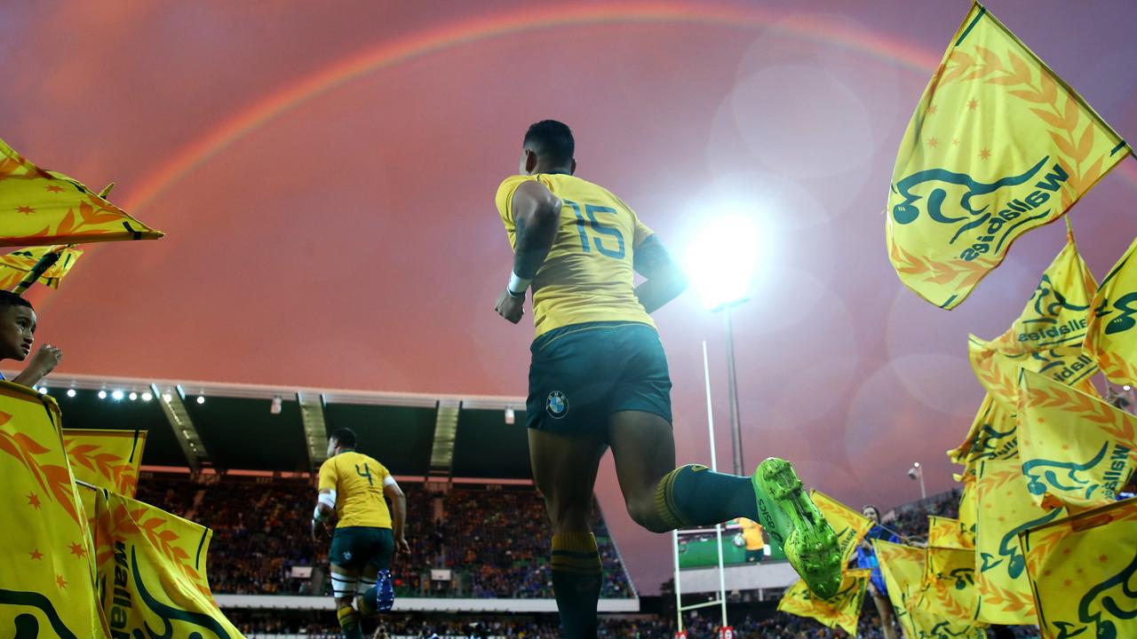 Israel Folau of the Wallabies runs onto the field during The Rugby Championship.