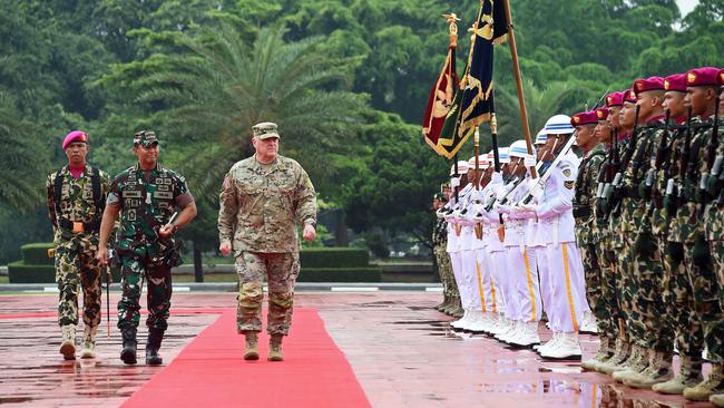 General Mark Milley inspecting the troops in Jakarta. Picture: AFP