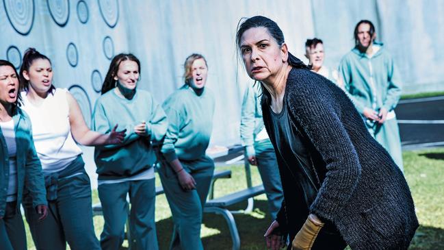 Pamela Rabe as “The Freak” defending one of her nine lives. (Picture: Wentworth)