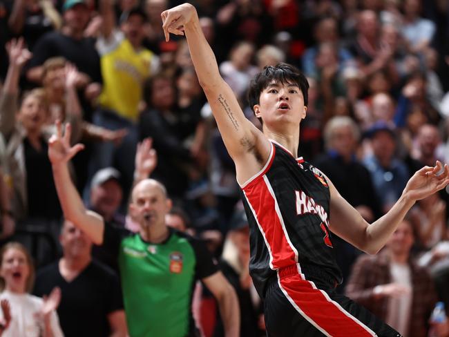 Hyunjung Lee of the Hawks shoots during the round four NBL match between Illawarra and Tasmania JackJumpers at WIN Entertainment Centre. Photo: Jason McCawley/Getty Images.