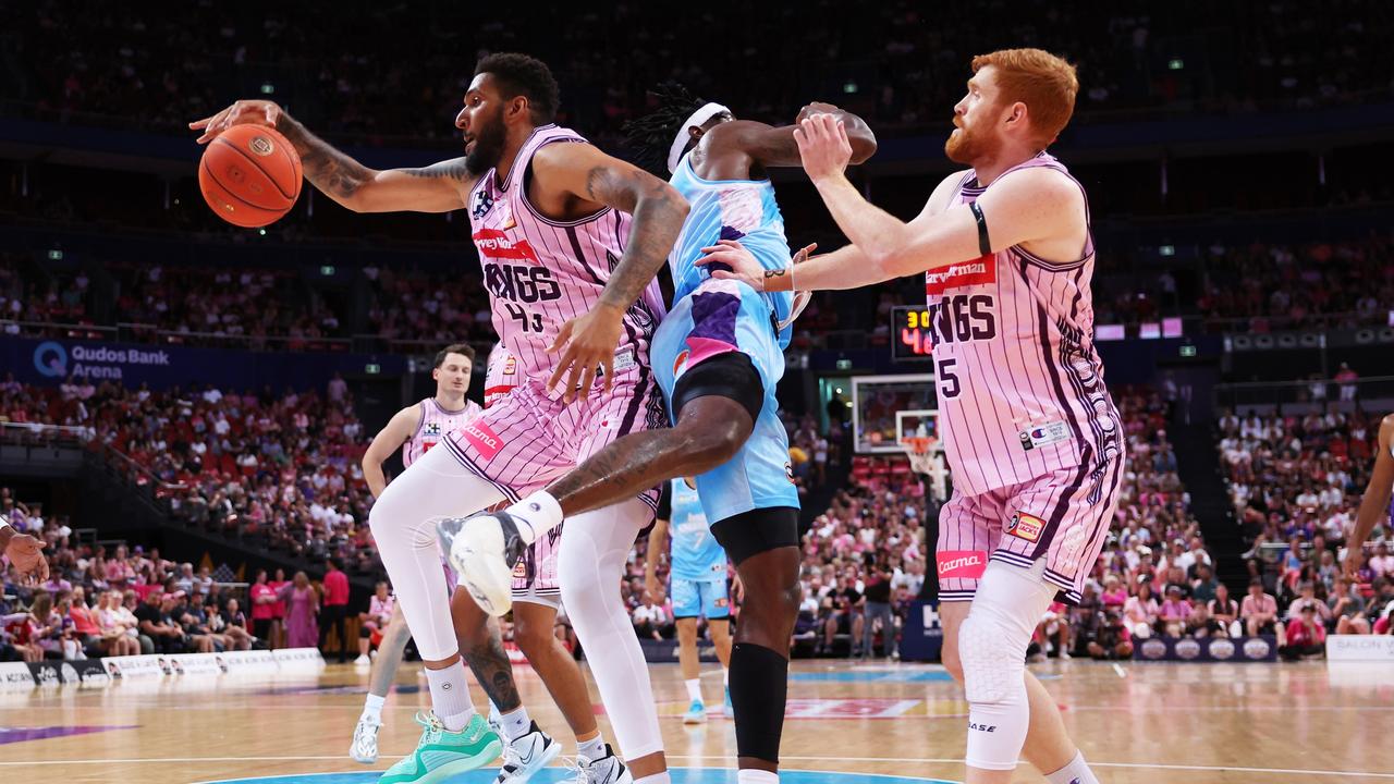 Jonah Bolden of the Kings rebounds during his side’s win over the Breaker. Picture: Matt King/Getty Images.