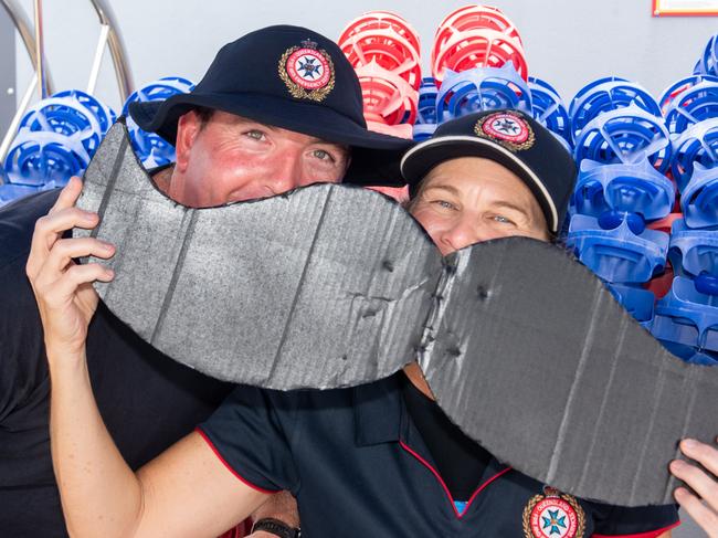Tim Curtin and Dee McMurtrie at the Mackay Aquatic & Recreation Complex for the Fire and Rescue Service, Movember event consisting of a 60km pool swim.Picture: Michaela Harlow