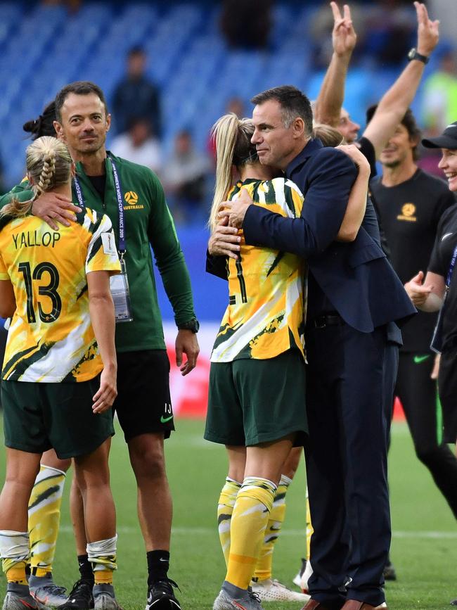 Australia celebrates their win over Brazil. Picture: AFP