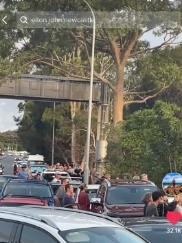 A Tiktok showing a crowd of people outside the Elton John concert. Credit: Tiktok