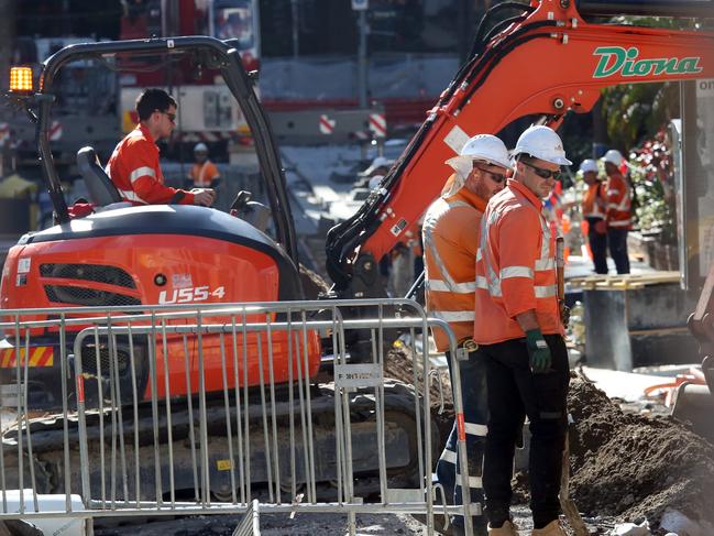 Light rail construction in George St, Sydney. Pic by James Croucher