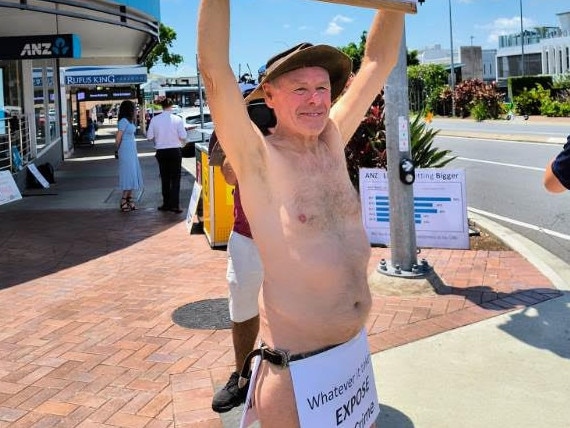 Full frontal assault: Brisbane man targets big bank with nude protest