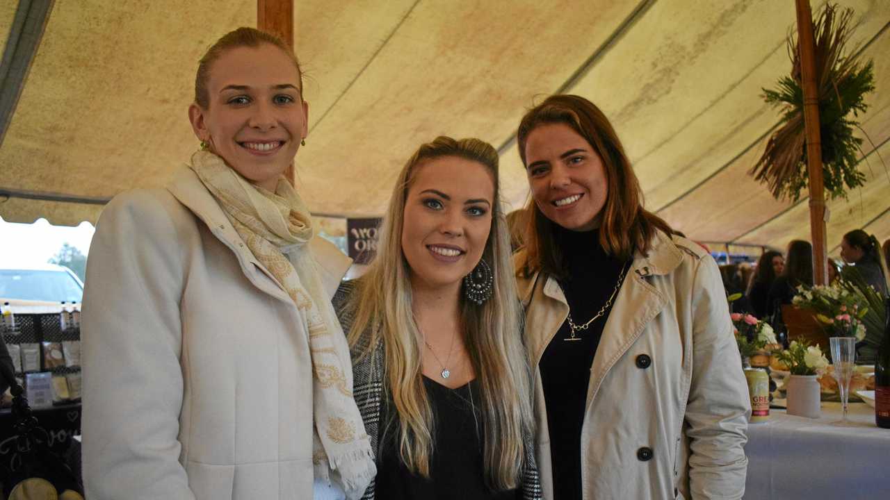 Katherine Shepherd, Megan Mansell and Erin Pechey at the Condamine Cods Annual Ladies Day, June 8. Picture: Brooke Duncan