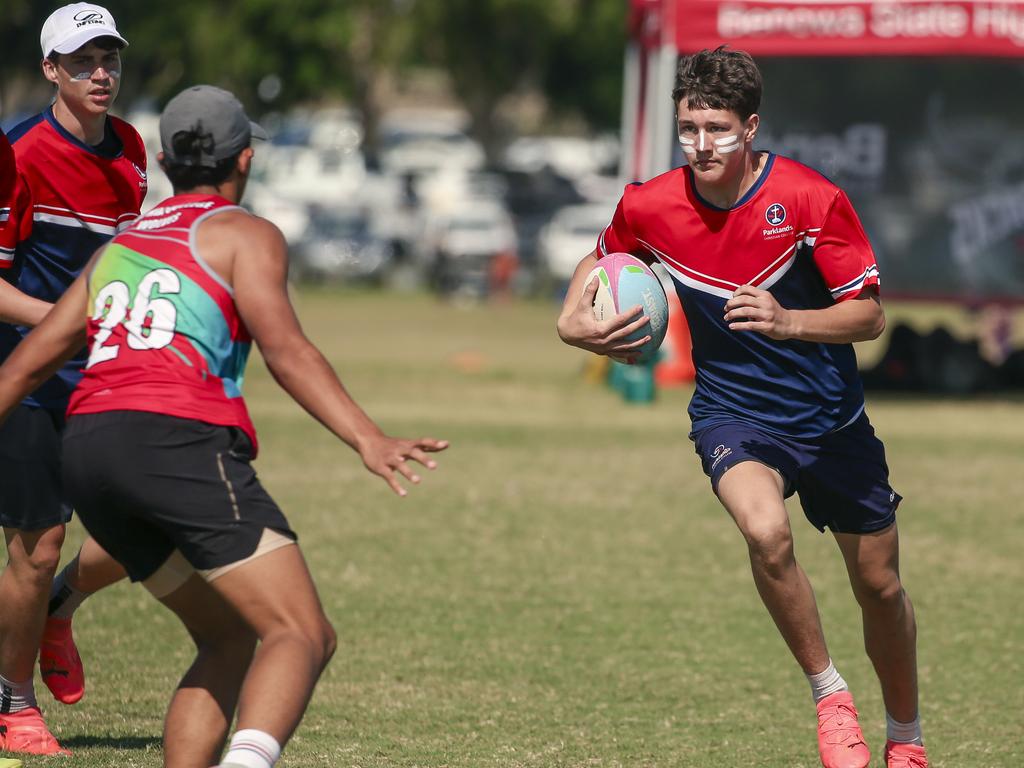 Sophia College V Parklands Christian College at the 2024 Gold Coast Titans All Schools Touch Football Picture: Glenn Campbell