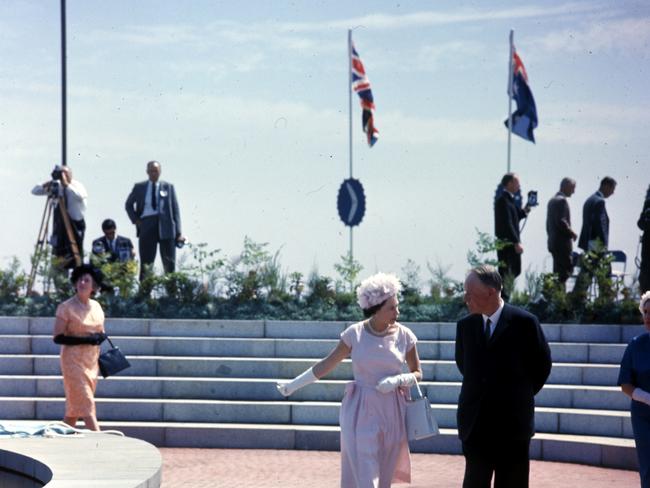 During the 1963 royal visit, the Queen unveiled striking marble fountain and sculpture, named Fire and Water, at Windsor Green, Elizabeth. Picture: SLSA: Vic Grimmett, photographer