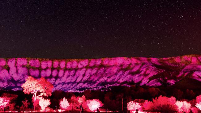 Part of the ranges (Yeperenye) by night on which a light show is projected for Parrtjima.