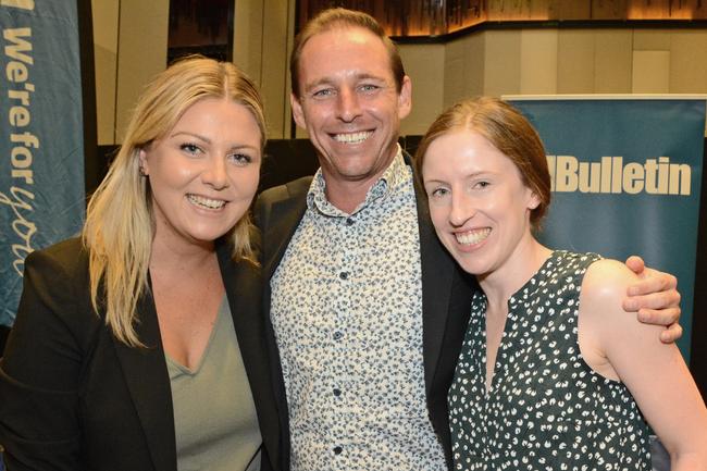 <p>Lisa Rutter, Mark Rowe and Jess Brown at The Event for Ray White Surfers Paradise at RACV Royal Pines Resort, Benowa. Picture: Regina King</p>