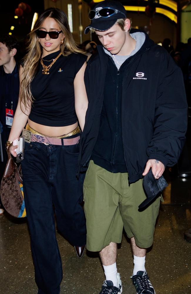 Tate McRae and The Kid Laroi were spotted leaving the Michael Rubin Fanatics party. Picture: The Hapa Blonde / Backgrid