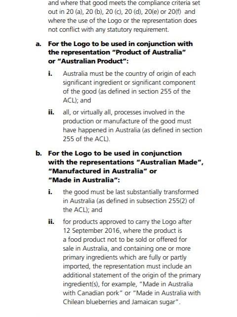 Australian Made’s criteria for using the iconic label.