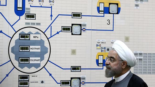 Former Iranian President Hassan Rouhani, at the Bushehr nuclear power plant in the Gulf port city of Bushehr. Picture: AFP.