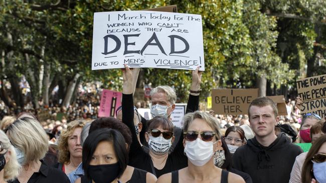 Crowds march in Melbourne. Picture: David Geraghty