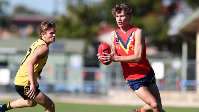 Aaron Nietschke, in action earlier this year for SA during the under-18 national championships, was selected by Melbourne at the AFL draft this month. Picture: Tait Schmaal