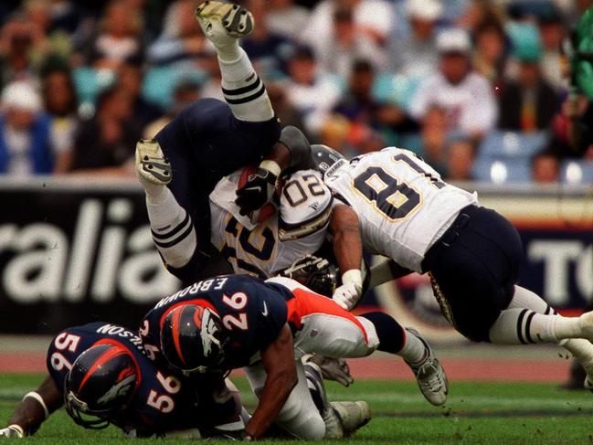 The Chargers and Broncos did battle Down Under in 1999. Picture: Gregg Porteous