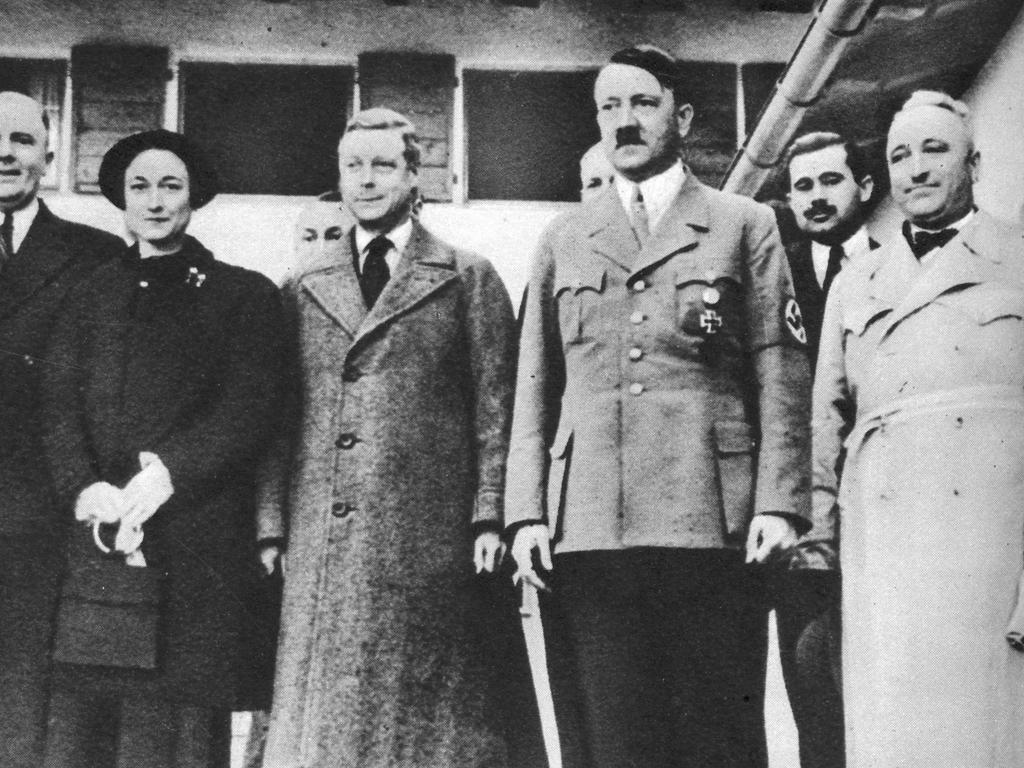 The Duke and Duchess of Windsor, with Adolf Hitler, made an ill-advised trip to Nazi Germany in 1937 one year after the abdication crisis. Picture: Supplied