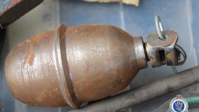 One of the grenades seized at Brown’s South Windsor property. Picture: NSW Police