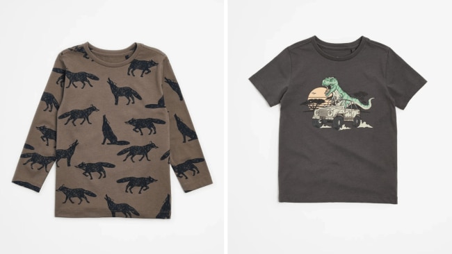 Boys clothes feature wolves and dinosaurs. Source: Target/Big W