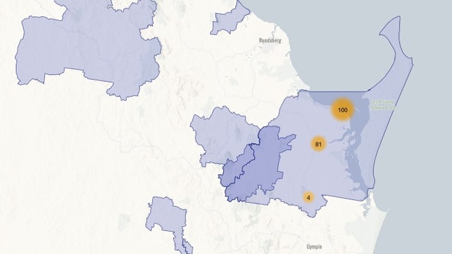 The postcodes with 0 offences compared to Fraser Coast, the region with the most offences.