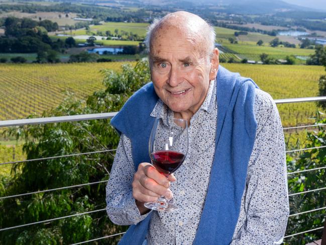 25/03/2024 Former Chief Wine writer for The Australian, James Halliday at Coldstream Hills in the Yarra Valley. Jay Town/The Australian