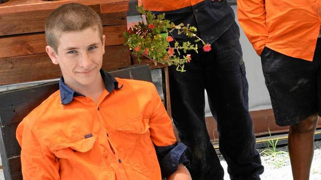 Adam Byrne prepares for today's pop-up stalls at the Armstrong Street community gardens. Picture: Jann Houley