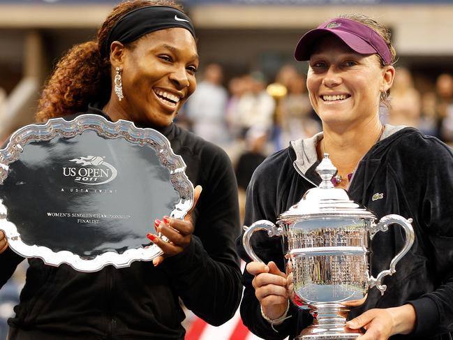 Samantha Stosur with Williams after the Australian beat her in the 2011 US Open final. Picture: Getty Images