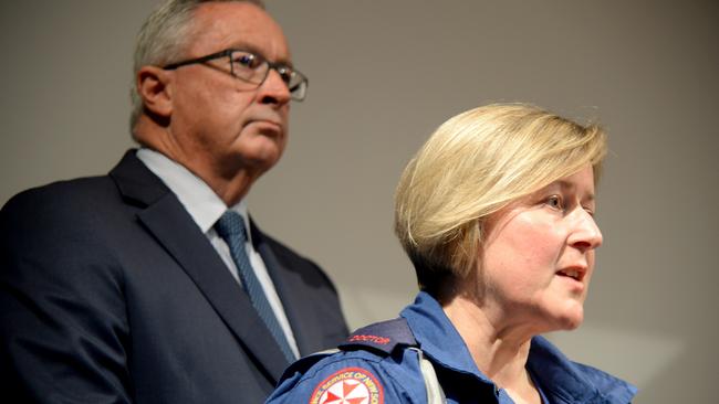 Health Minister Brad Hazzard with Medical retrieval member Dr Sarah Coombes.