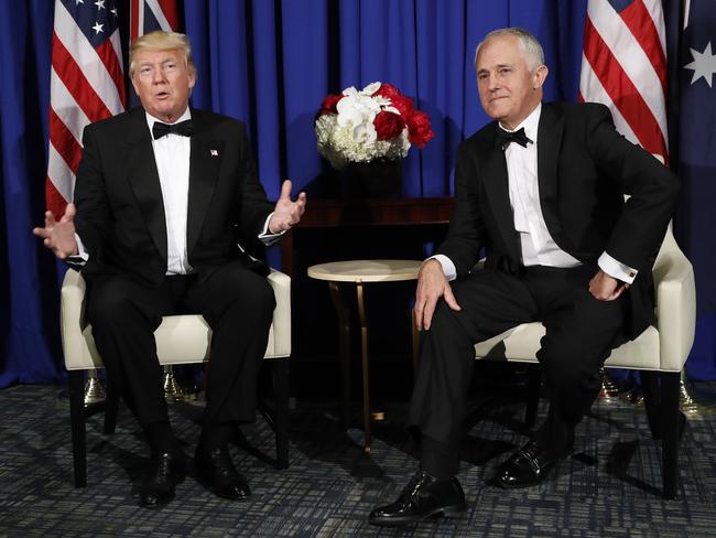 The two leaders face the media. Picture: AP Photo/Pablo Martinez Monsivais