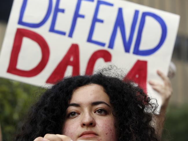 Loyola Marymount University student and dreamer Maria Carolina Gomez at a rally in support of the Deferred Action for Childhood Arrivals in Los Angeles. Picture: AP Photo/Damian Dovarganes, File