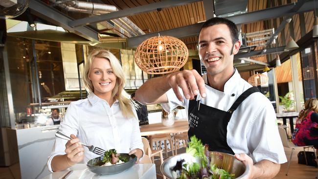 Laura Chappell at Honeyeater Kitchen enjoying a meal prepared by Head Chef Tim Stewart. Picture: Nigel Hallett