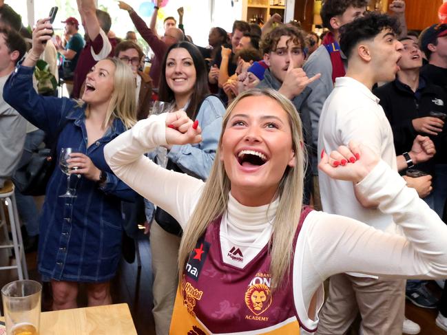 Ella Doyle, with other fans at AFL live site Southbank beach, Pineapple Hotel, - on Saturday 28th of September - Photo Steve Pohlner