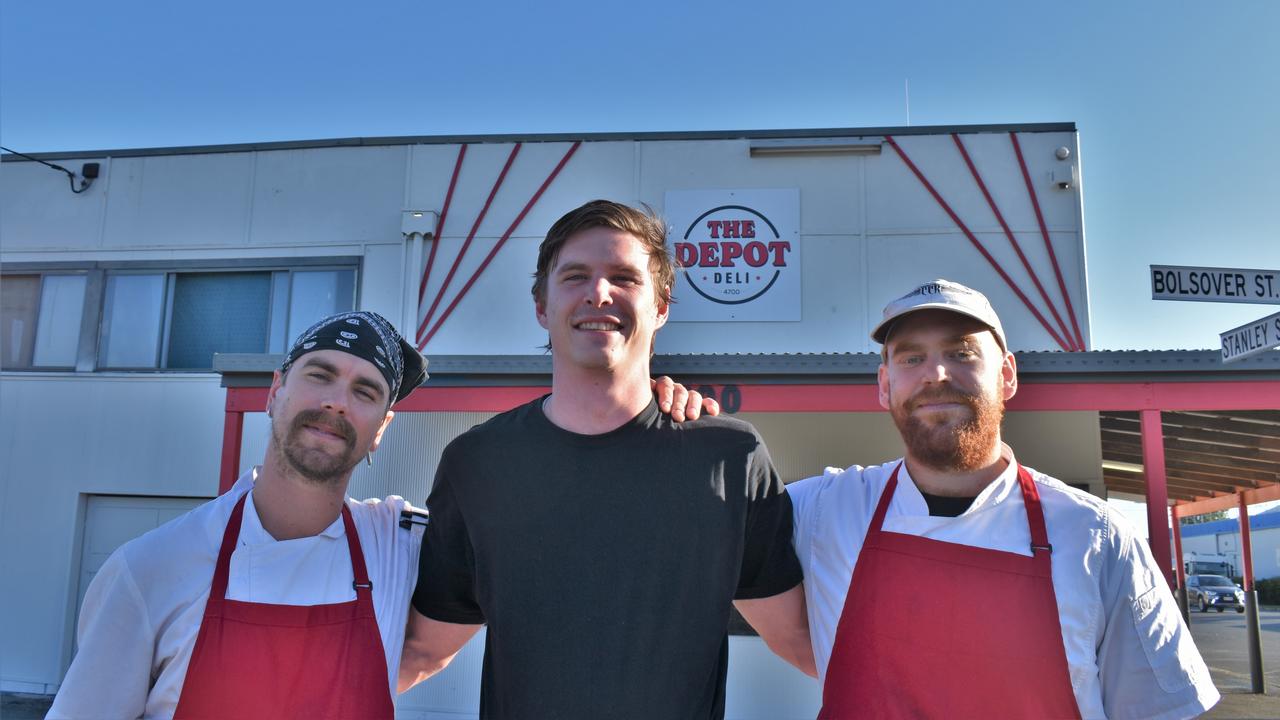 James Bahnisch, Julian Daniello and Joshua van der Ley at their new cafe, The Depot Deli.