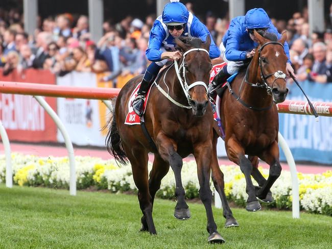 Winx captures her fourth consecutive Cox Plate. Picture: Getty Images