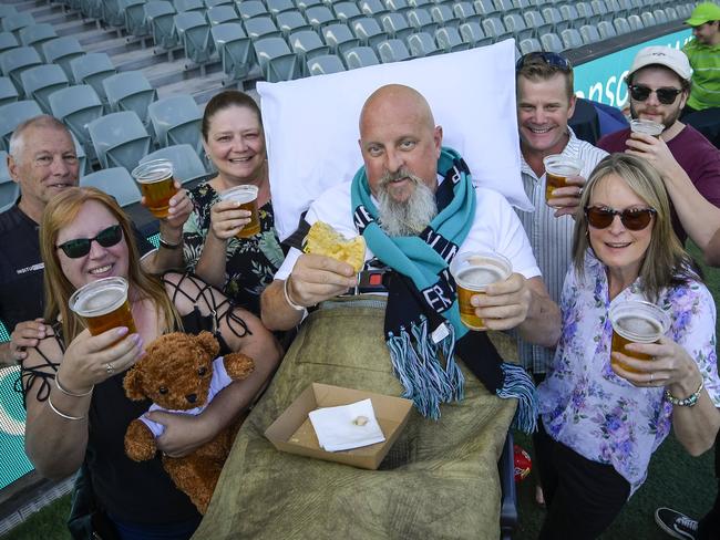 TUESDAY MAY 07 2024Palliative Care Last Wish. Simon Baraniec got his last wish at Adelaide oval with a pie and beer with family and friends. Picture: RoyVphotography