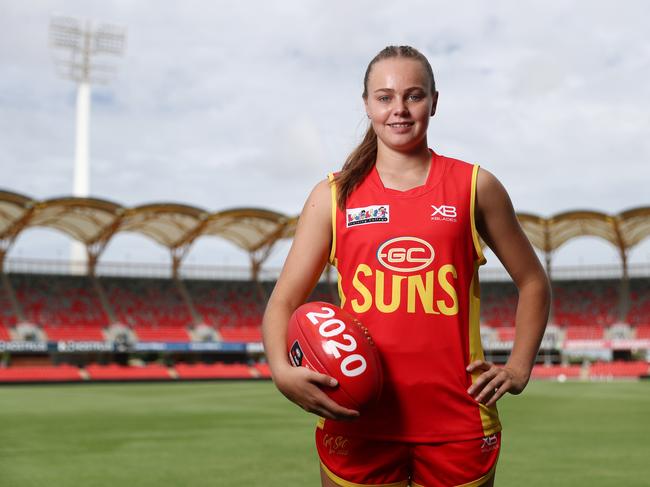 Charlotte Hammans poses during a Gold Coast Suns AFLW Media Opportunity on February 08, 2019 in Gold Coast, Australia. Picture: Chris Hyde/Getty Images.