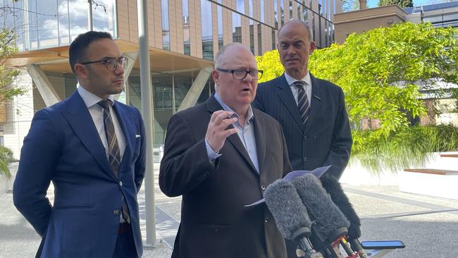 From left, new member for Clark, Simon Behrakis, with Steve Fisher, CEO of Beyond Abuse, and Tasmanian Attorney-General Guy Barnett. The trio is pushing for the introduction of new child sexual abuse mandatory sentencing laws. Picture: Amber Wilson