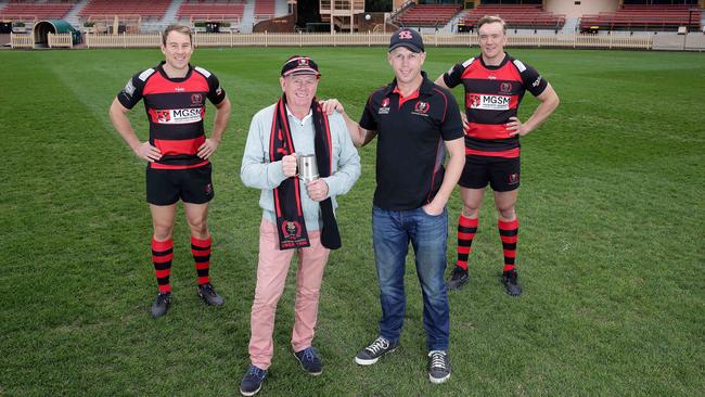 Angus Sinclair, former Wallaby and club legend Peter Carson, coach Simon Cron and Hugh Sinclair at North Sydney Oval. They are hoping Northern Suburbs can win its first grand final since 1975.