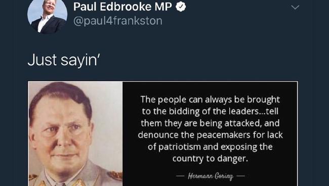 Labor MP Paul Edbrooke's tweet quoting Nazi leader Hermann Goering.